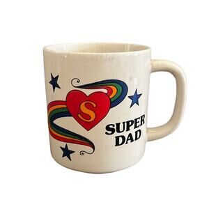 Vintage Super Dad Rainbow Hearts Stars Coffee Mug Cup